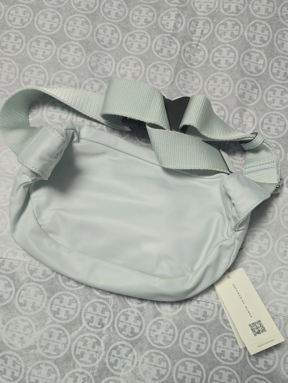 Tory Burch Pale Mint Nylon Belt Bag with Logo Emblem